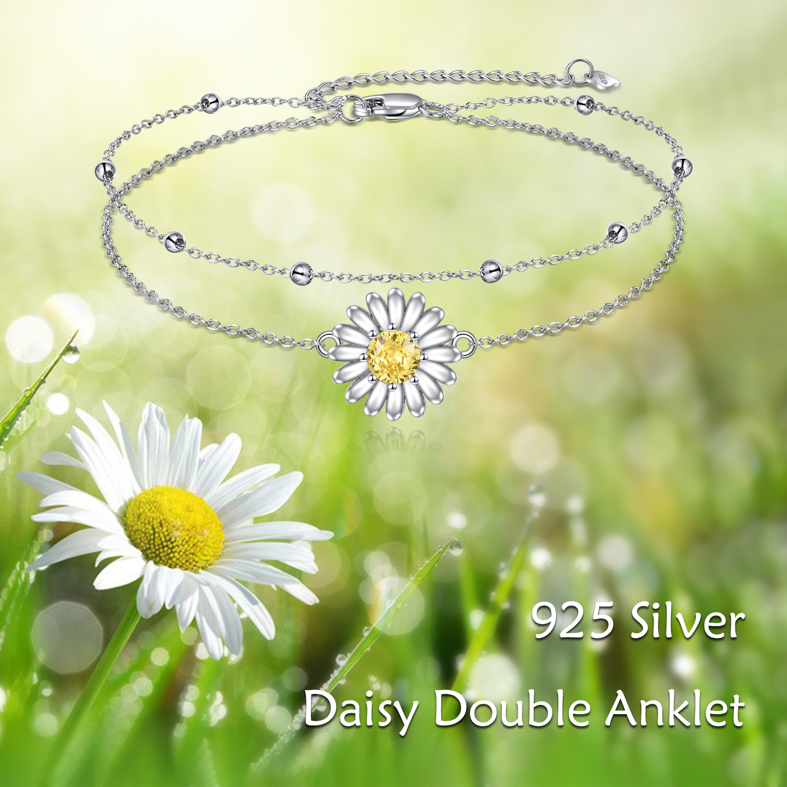 Sterling Silver Daisy Anklets Layered Chain Bracelets